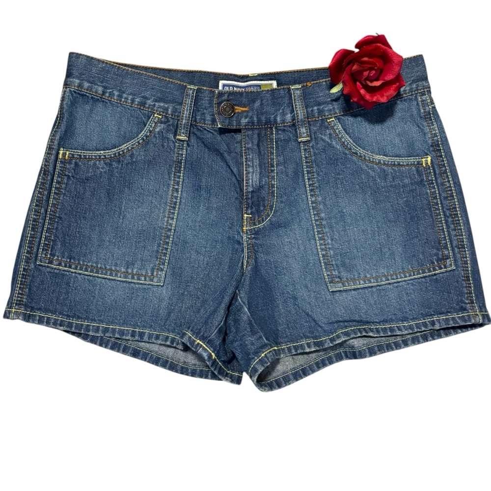 VTG Short shorts blue jeans denim low waist cotton cargo style patch pockets 6